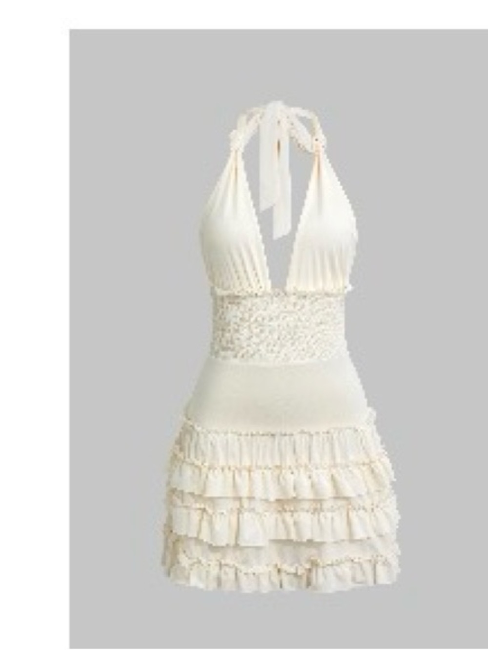 Cream Halter Ruffle-Trim Mini Dress